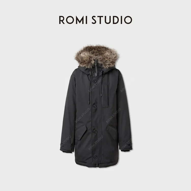ROMI STUDIO“棕标系列”95白鹅绒防风连帽派克羽绒服 RWCWWG5976