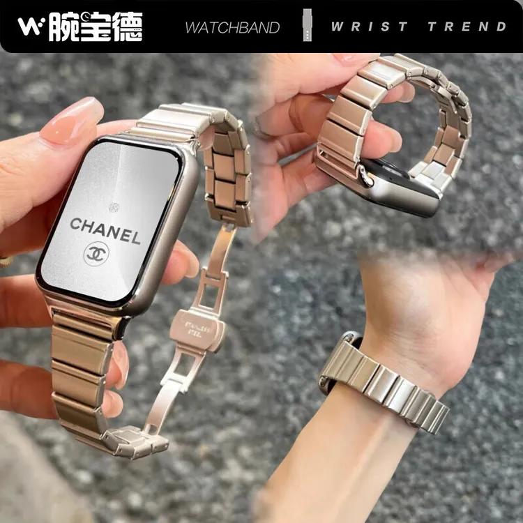 适用华为fit4表带一珠钢带fit4pro小蛮腰款金属腕带fit3女款