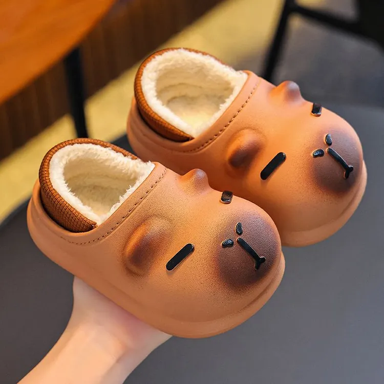 卡皮巴拉包跟儿童棉拖鞋男女童保暖加绒防水中大童居家宝宝棉鞋子