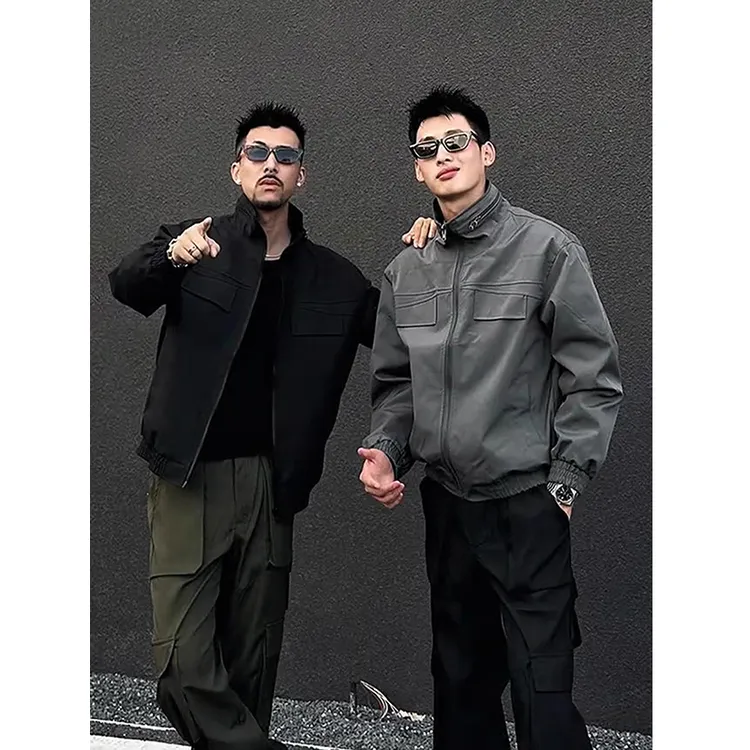 iYAroom美式立领飞行夹克外套男款秋季痞帅高级感硬汉工装棒球服