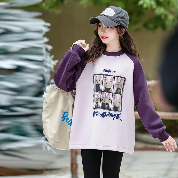 女童秋季卫衣2025新款洋气时尚卡通印花加绒秋款衣服6-12岁潮款衣