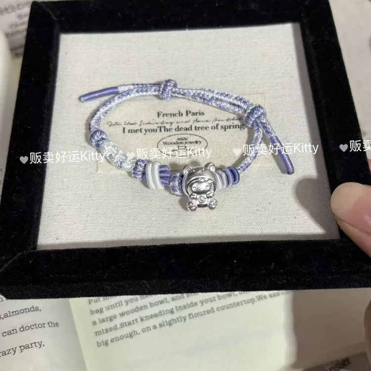 足银手链 纯银足银999Kitty猫帕恰狗小众百搭足银手链编织