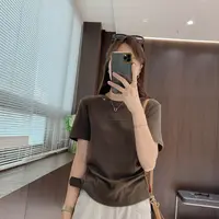 IMFLY金小金自制女装 T恤DYW9620纯色圆领设计感收腰打底短袖上衣