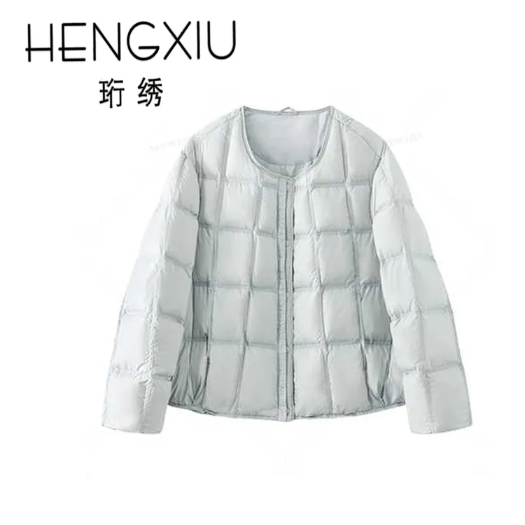 珩绣2025冬季新款90白鸭绒豆腐块简约时尚纯色羽绒服250879-1