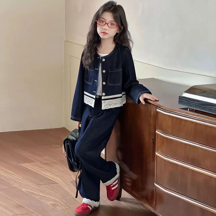 女童牛仔外套2025新款秋季女大童洋气秋装上衣儿童超好看韩系套装