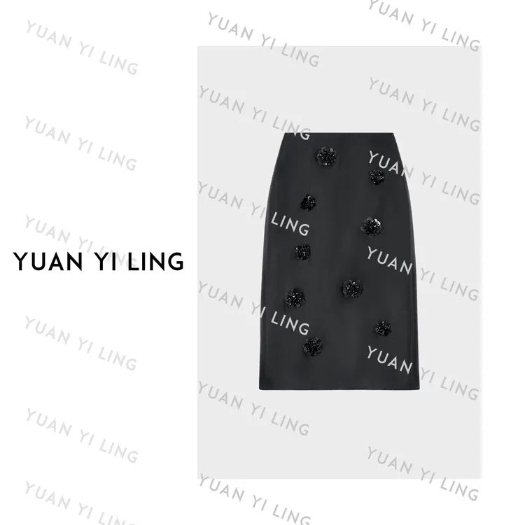 袁艺灵【莫奈花园】25秋冬重工钉花羊毛百搭显瘦时尚半身裙6095