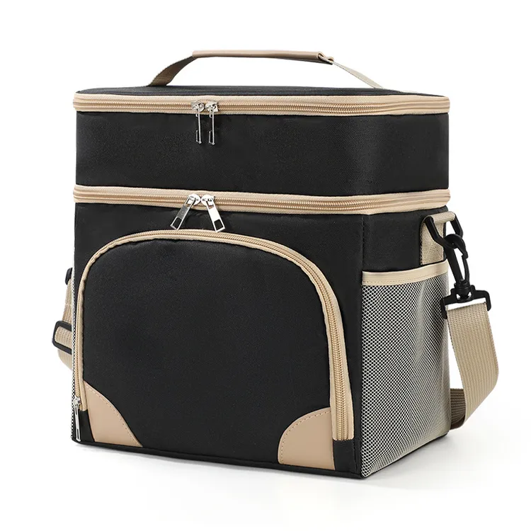 时尚双层保温包简约户外冰包保鲜野餐包大容量斜跨保温饭盒午餐包