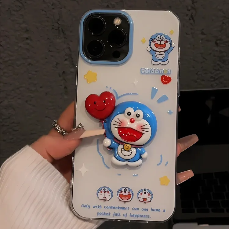 喝奶茶哆啦适用于苹果16promax双层IMD手机壳iPhone15可爱小众保