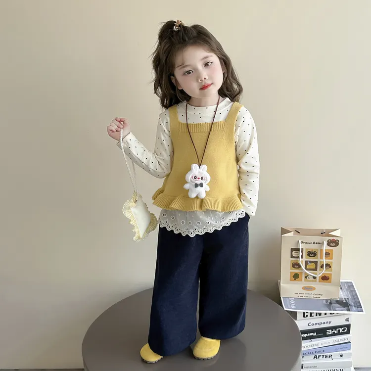 女童韩版网红套装春秋新款儿童毛衣马甲洋气好看女宝宝时髦三件套