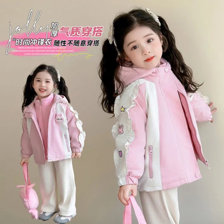 儿童秋冬外套韩版冬装加棉森系女童洋气三防加厚时尚拉布布冲锋衣