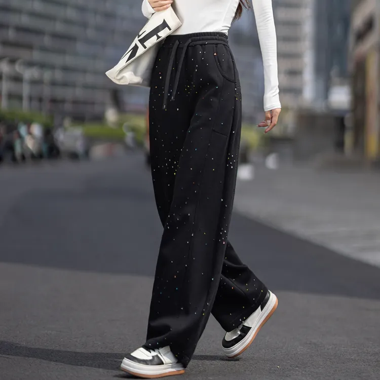 满天星黑色休闲裤女2025裤子网红款卫裤春秋镂空设计运动裤弯刀裤