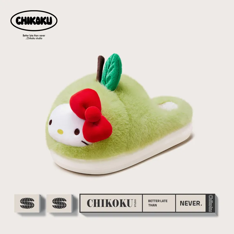 chikoku可爱苹果棉拖鞋女新款HelloKitty加绒保暖居家厚底棉拖鞋