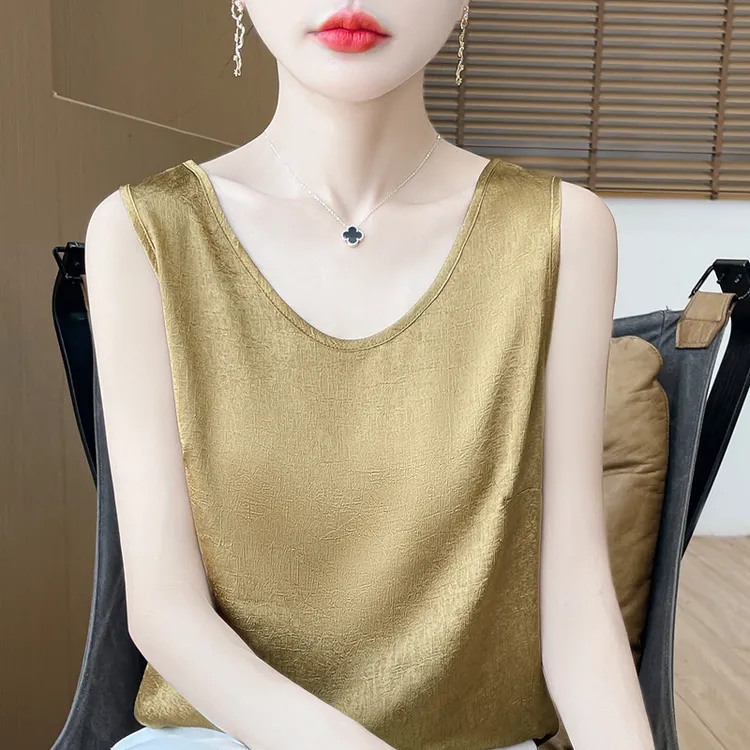 美式外穿短款吊带背心夏季简约风宽松轻薄无袖背心时尚圆领打底