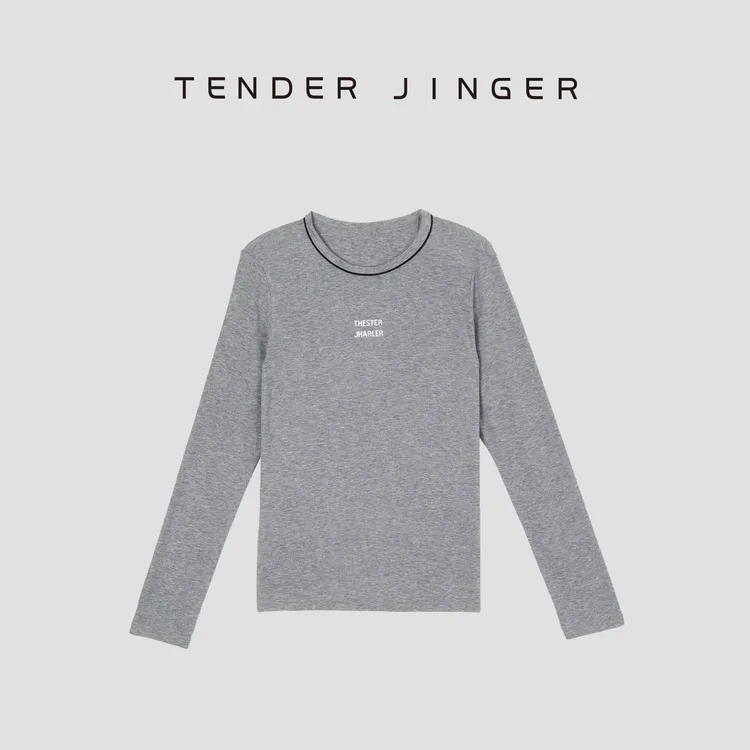 Tender Jinger【黑标】休闲圆领字母长袖天丝T恤T52SJL066S
