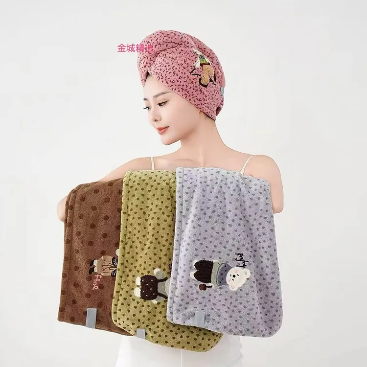 爆款法式卡通刺绣加大加宽绑带款速干干发帽女款超强吸水速干2025