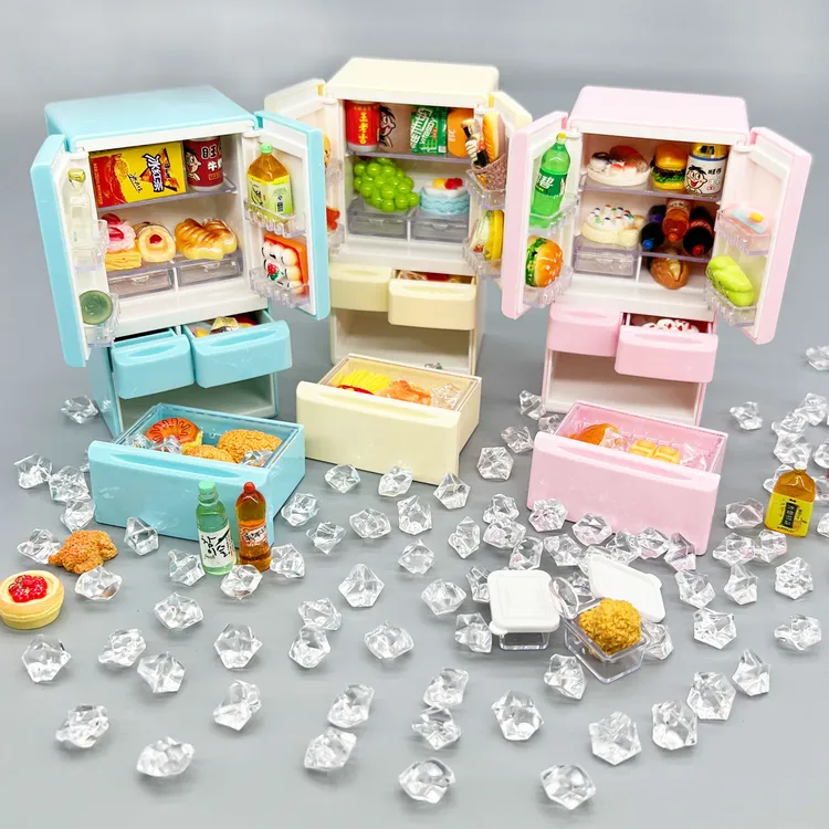 仿真小人国双开门小冰箱冰柜电器模型儿童过家家玩具迷你微缩食玩