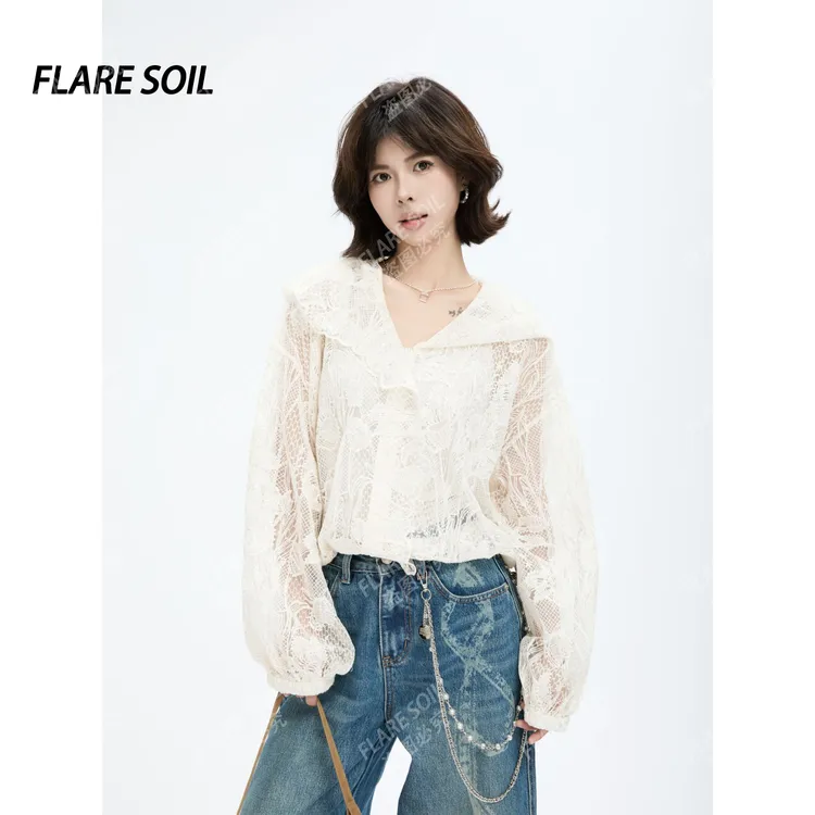 【FLARE SOIL】（现货）夏季新款蕾丝短外套卫衣防晒叠穿帽衫 T4430A