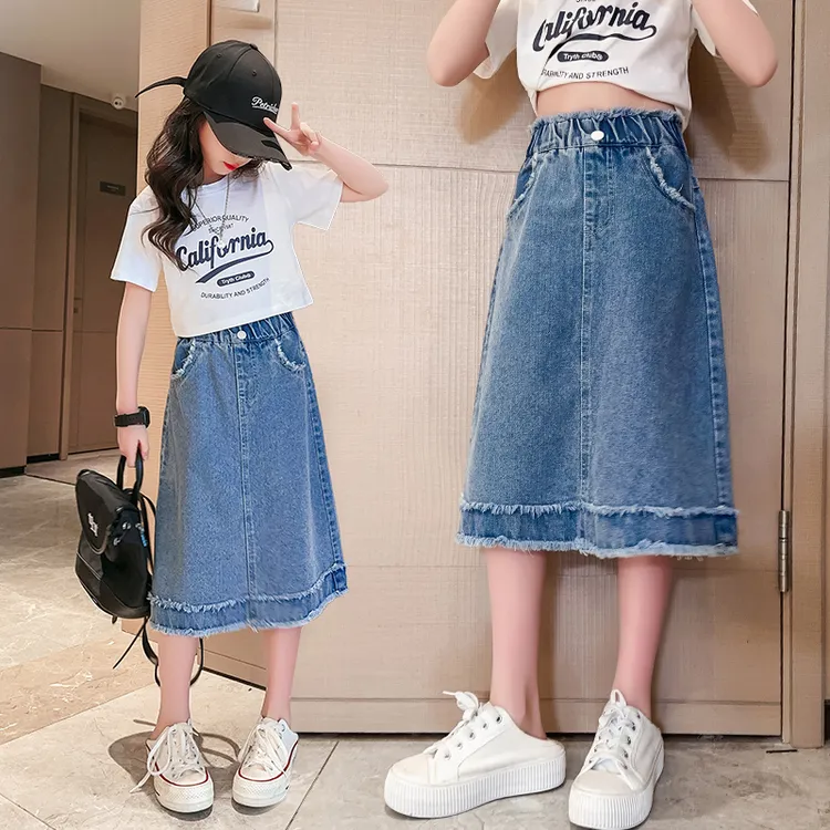 女童牛仔裙夏装2025新款中大童洋气韩版网红牛仔半身裙夏季裙子薄