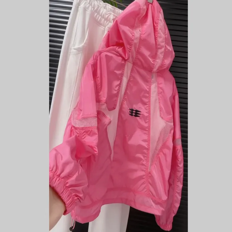 防晒衣女2025夏新款透气网拼接刺绣宽松韩饭糖果色防晒速干薄外套