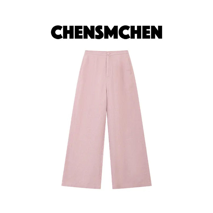CHENSMCHEN 100%亚麻裤子女夏季薄款百搭显瘦直筒休闲裤CSK5552TT