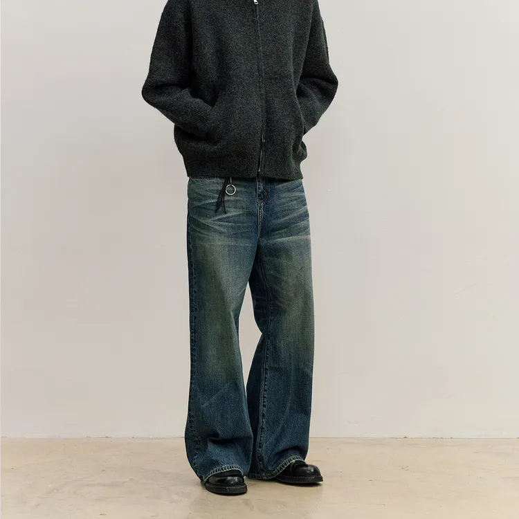 VMCL手缝线洗水A字直筒微阔cleanfit牛仔裤长款男25AW vermicelli