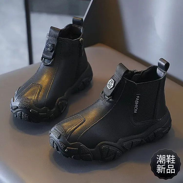 男童马丁靴秋冬新款宝宝2025加绒6-12岁小童短靴软底儿童皮靴真皮