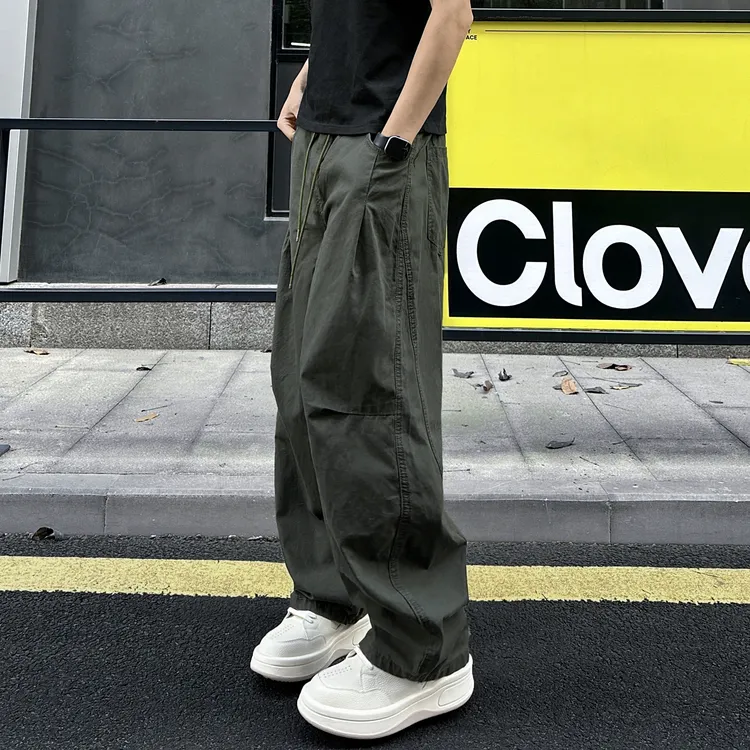 QUALCOMM秋季新款拼接伞兵工装裤男士美式百搭宽松直筒休闲长裤子