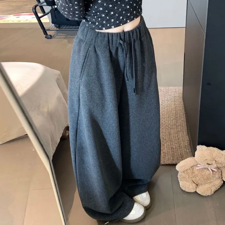 加绒加厚美式复古弯刀阔腿休闲裤女2025秋冬季百搭宽松垂感直筒裤