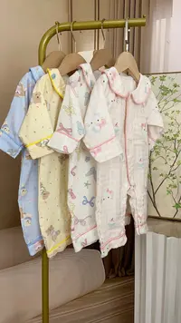 爬服睡衣单排扣春秋连体衣印花宝宝短爬款哈衣秋冬女