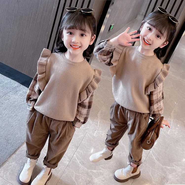 女童秋季套装2025新款休闲儿童服装秋季洋气女孩小飞袖卫衣两件套