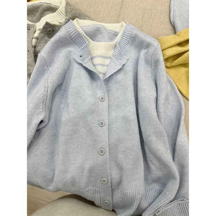 【丹姐家~温柔知性！】假两件长袖针织开衫女春秋新款毛衣外