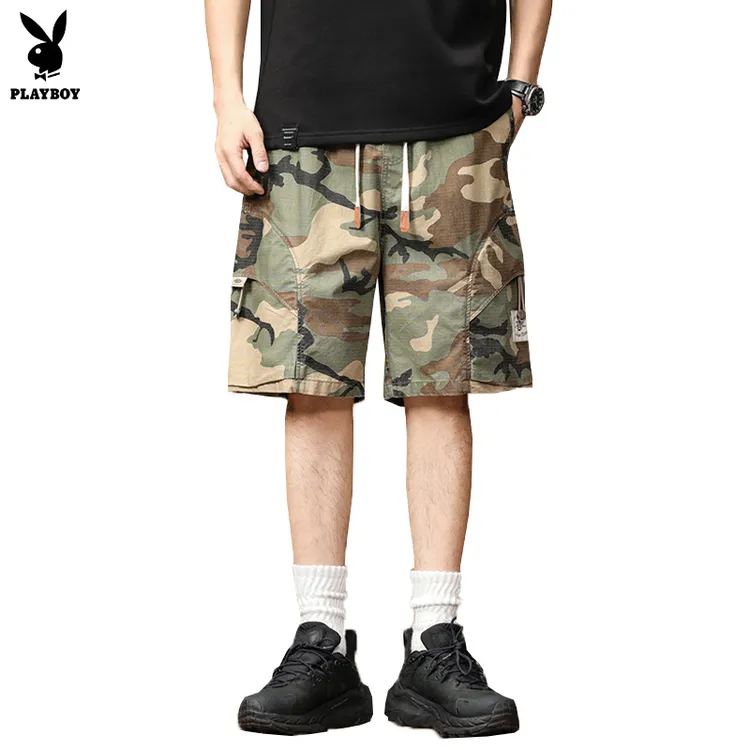花花公子夏季精梳棉休闲裤宽松系带弹力工装短裤男士户外百搭五分
