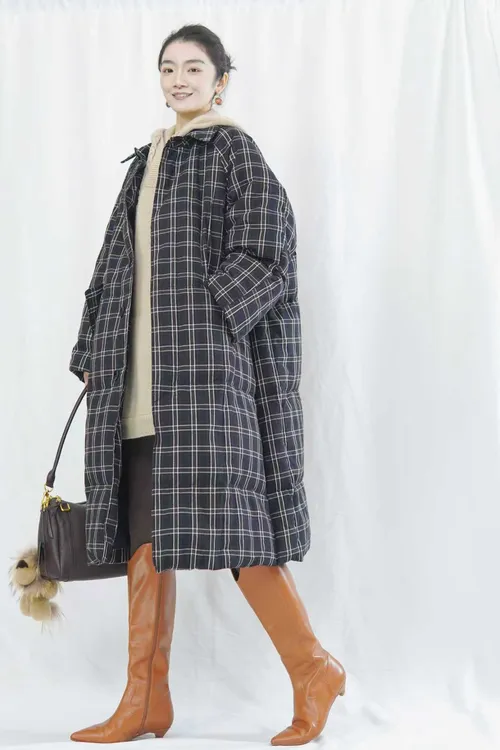 CHUN·「雪国暖冬9O绒格纹长羽绒服」气质时尚休闲宽松显瘦秋冬休闲