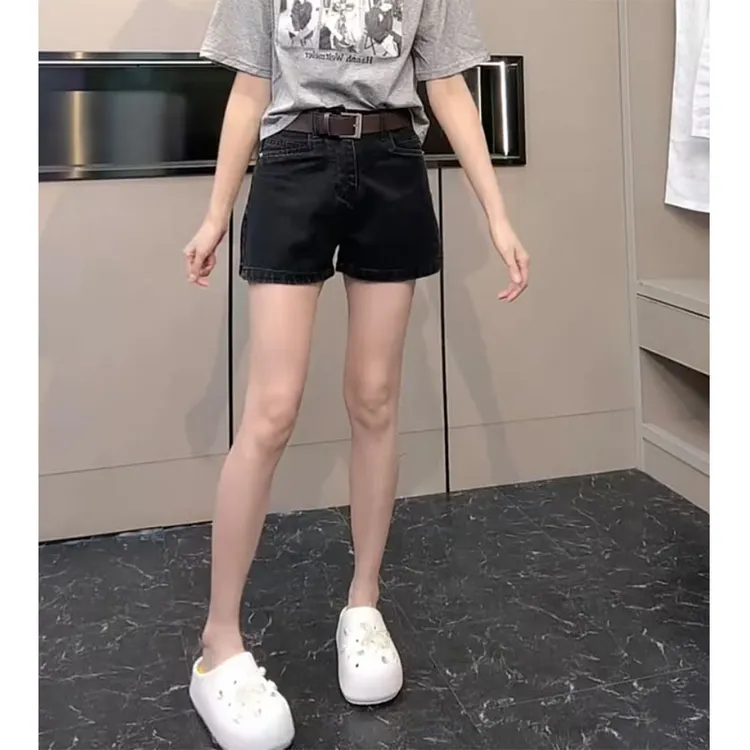 萱贝纯高腰显瘦直筒牛仔短裤女2025夏季薄款百搭时尚三分A字热裤