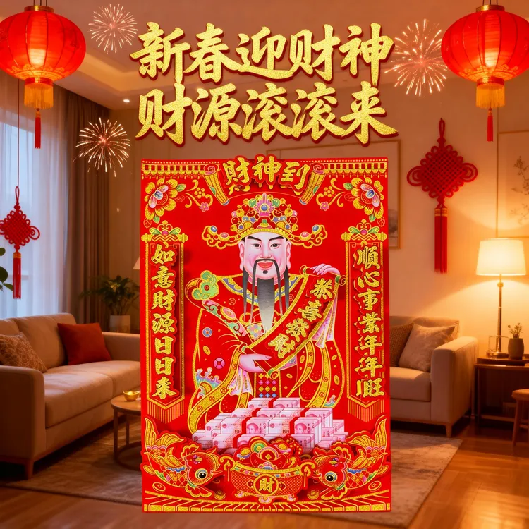 2026马年绒布财神爷挂画立体门贴财神装饰画新年过年新款财神画像