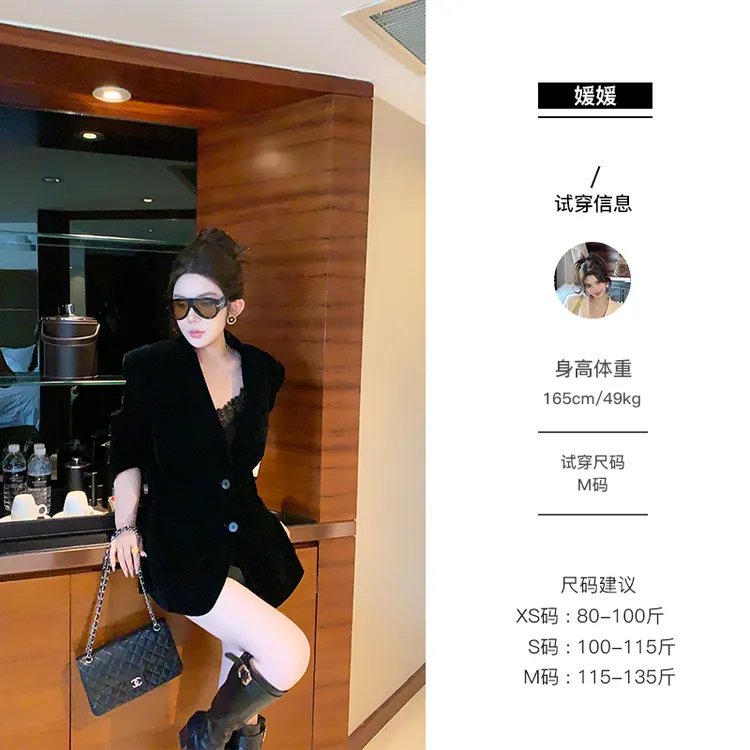 媛媛【精奢风骨】黑色西装外套女秋新款高级感气质休闲西服#XZ0304