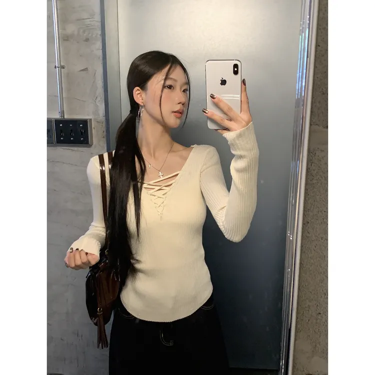 【香草椰】秋季ins纯欲辣妹性感显瘦修身毛衣6275         