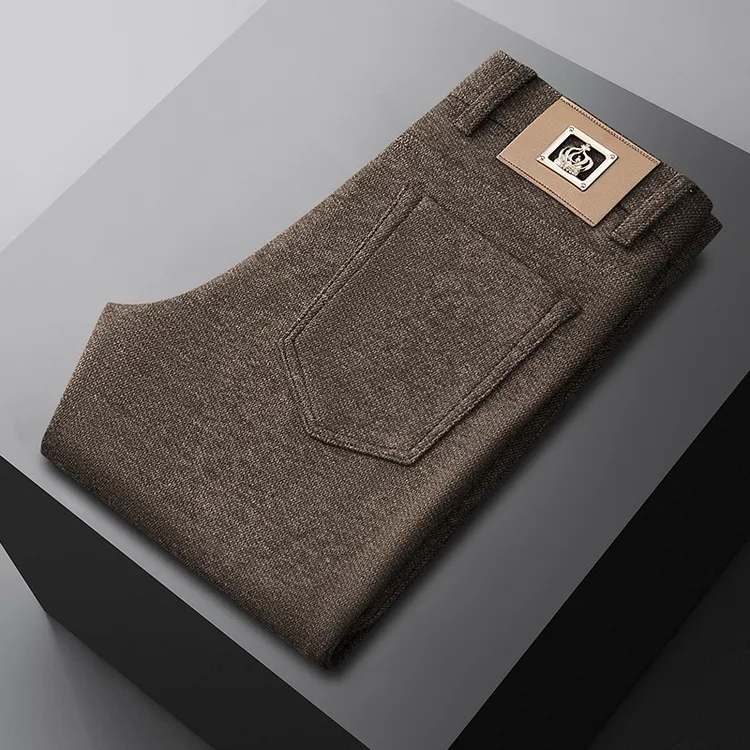 秋冬高端绵羊毛时尚休闲裤修身直筒加厚醋酸弹力免烫高档商务男裤