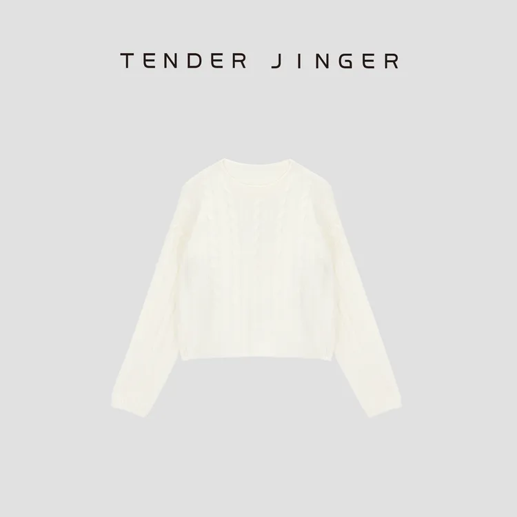 Tender Jinger圆领绞花羊毛针织毛衣T53DWF41113