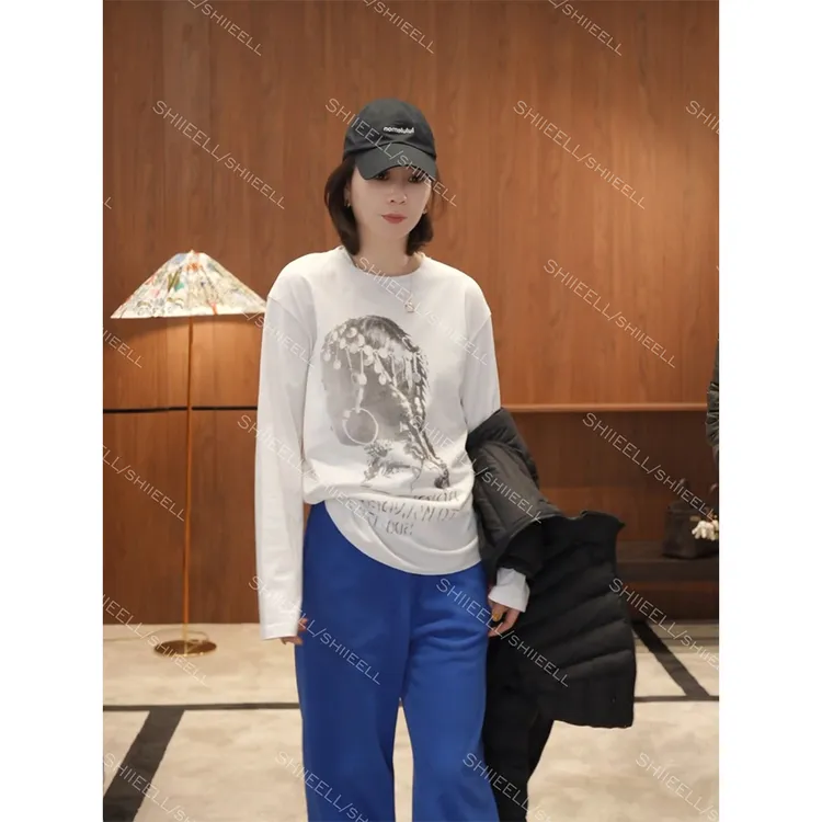 SHIIEELL【吉普赛女郎】复古印花精梳棉印花宽松阔版长袖T恤W883C
