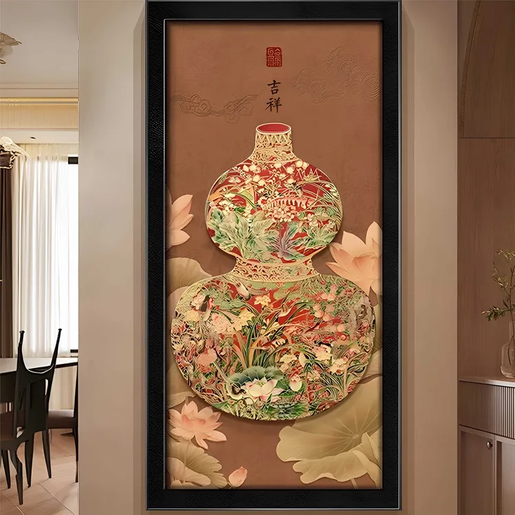 中古风玄关装饰画高级感入户进门走廊过道葫芦客厅背景墙挂画