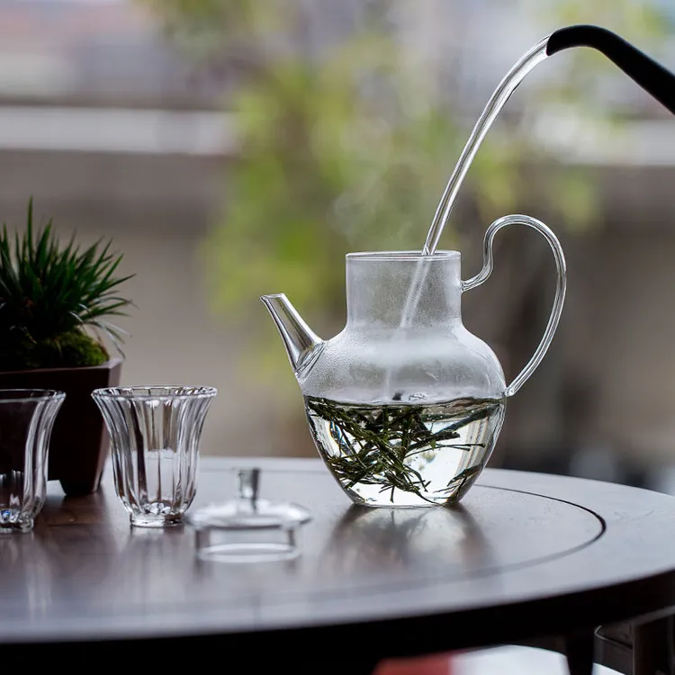 仿宋玻璃绿茶壶家用耐热冲茶器花茶壶大号高硼硅泡茶单壶花草茶具