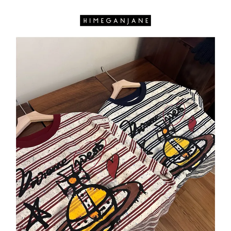 HIMEGANJANE “手工泼墨”彩砂印染条纹T恤 SF-0275