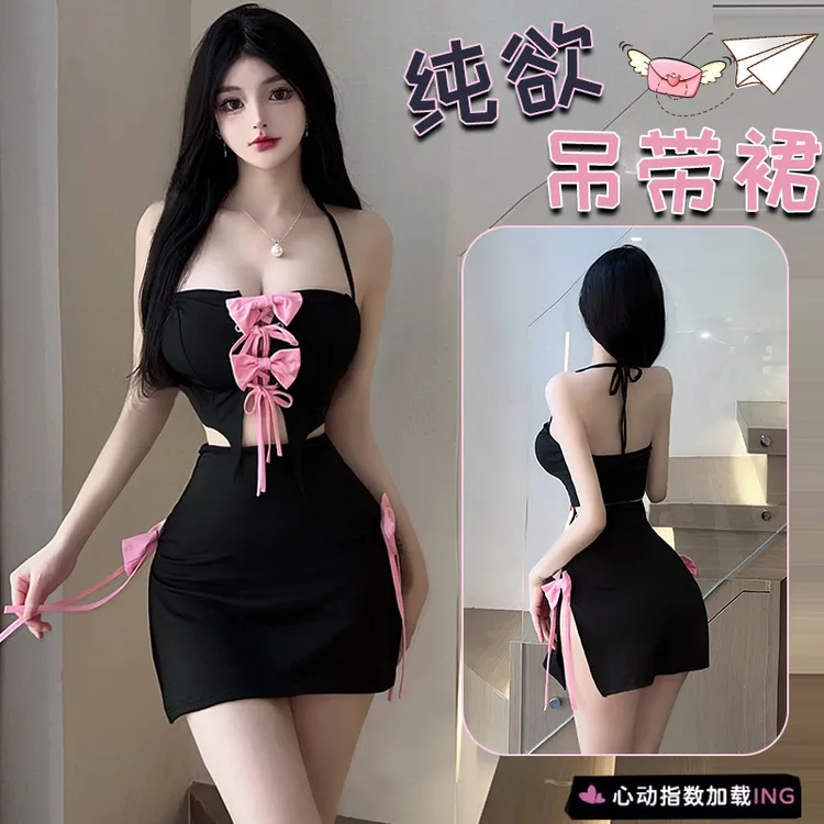 性感睡衣显瘦显瘦气质夏季复古欧美修身露背低胸网红黑色连体镂空