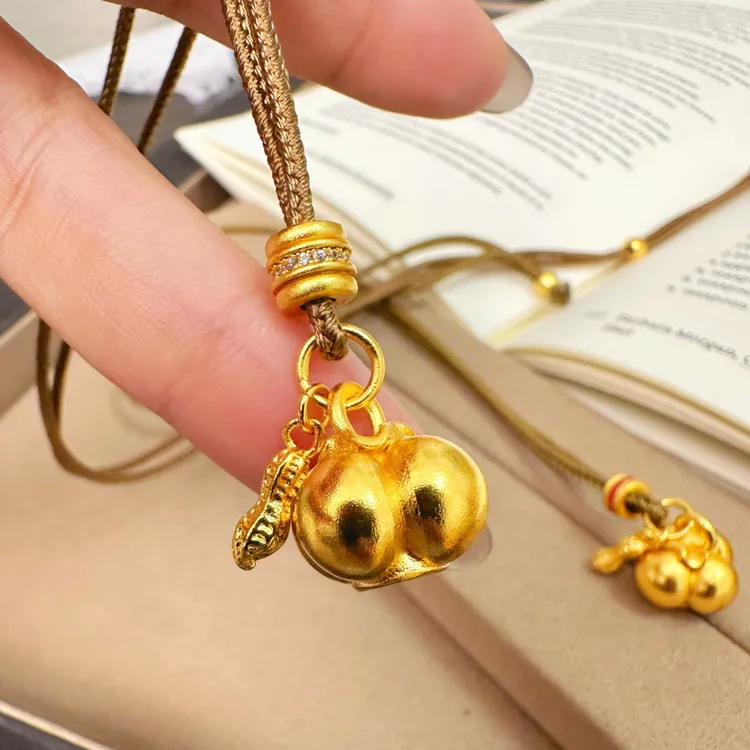 铜合金锆石吊坠 新中式好柿花生事事如意花生实心吊坠手工绳项链