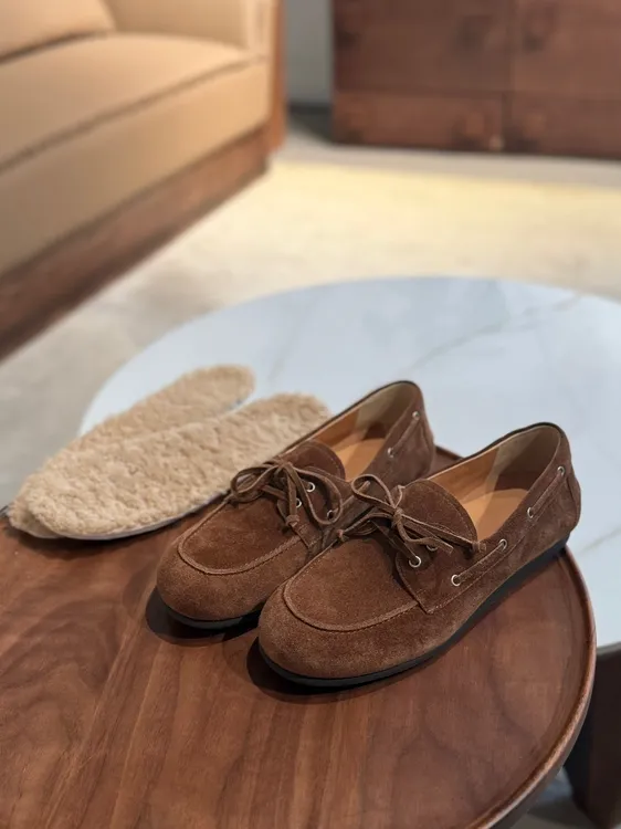 松驰感｜毛毛豆豆鞋女乐福鞋一脚蹬平底复古棕色大码女鞋36-43码