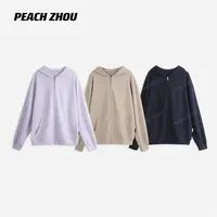 『PEACHZHOU』莱赛尔绵羊毛'黑标系列'宽松连帽外套休闲拉链卫衣