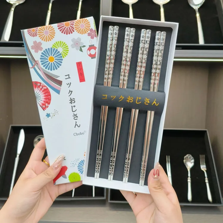 厨伯伯手作日式樱花筷子316L高级复古筷子4双礼盒装