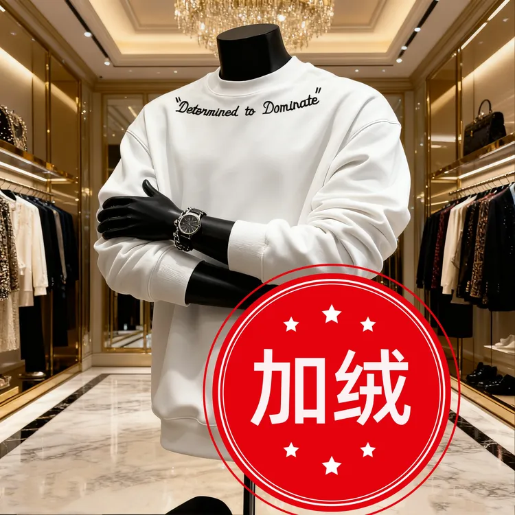 秋冬爆款潮牌时尚字母印花圆领加绒卫衣男士痞帅休闲长袖上衣服