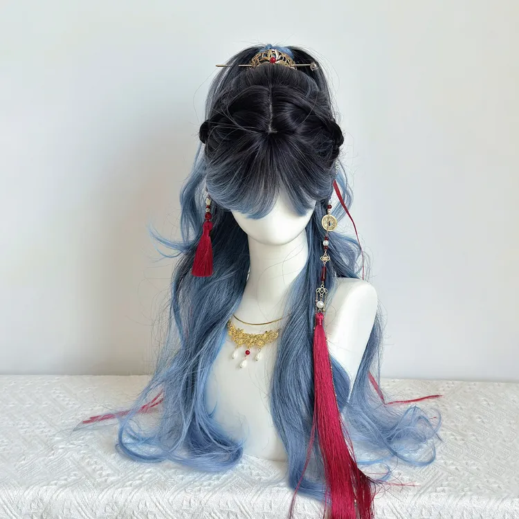 【古风高马尾】蓝黑色渐变假发女长卷发新中式古装cos 假发全头套式